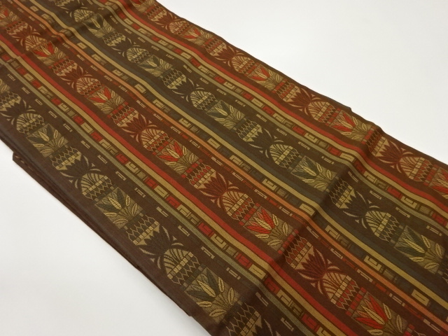 JAPANESE NAGOYA OBI / WOVEN PLANTS & STRIPE